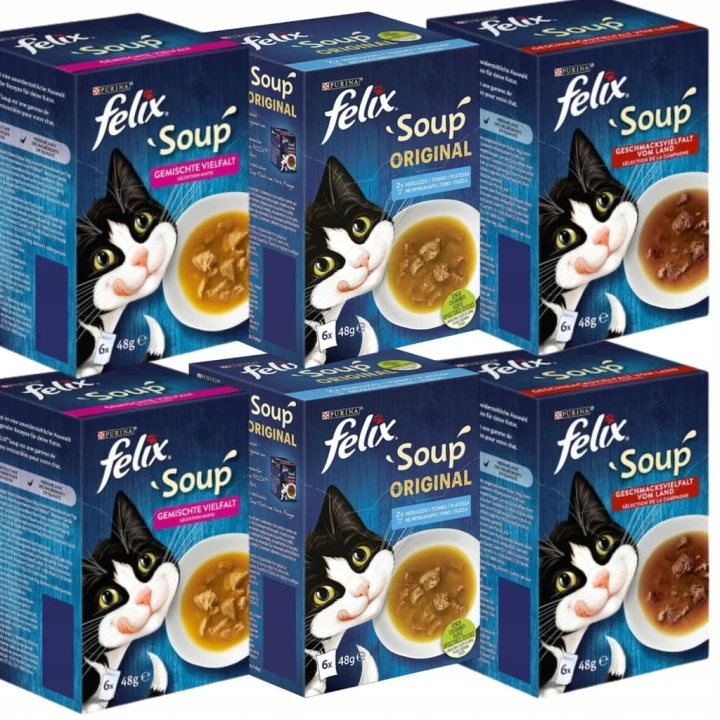 Felix Soup Original 6x48g Uzupełniająca Karma Dla Kota Mix 3 Smaków