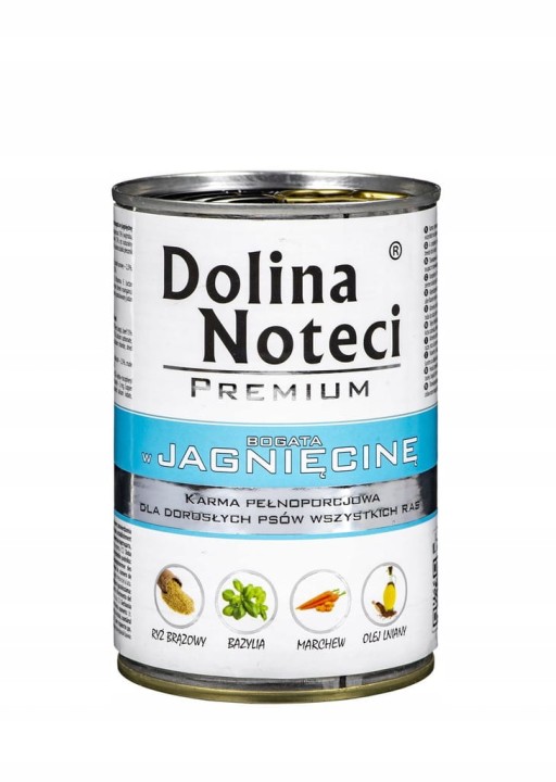 Mokra karma dla psa Dolina Noteci Premium bogata w jagnięcinę 400g