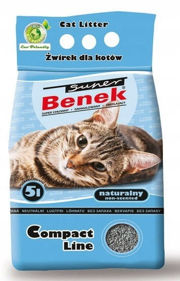 Żwirek Bentonitowy dla Kota do kuwety zbrylający Super Benek Naturalny 5L