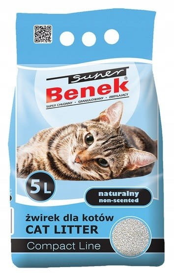 Żwirek Bentonitowy dla Kota do kuwety zbrylający Super Benek Naturalny 5L