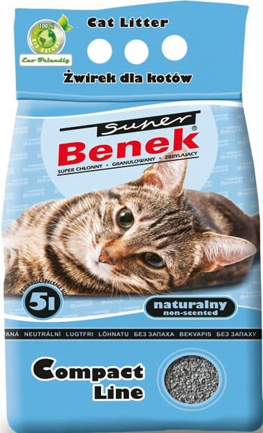 Żwirek Bentonitowy dla Kota do kuwety zbrylający Super Benek Naturalny 5L