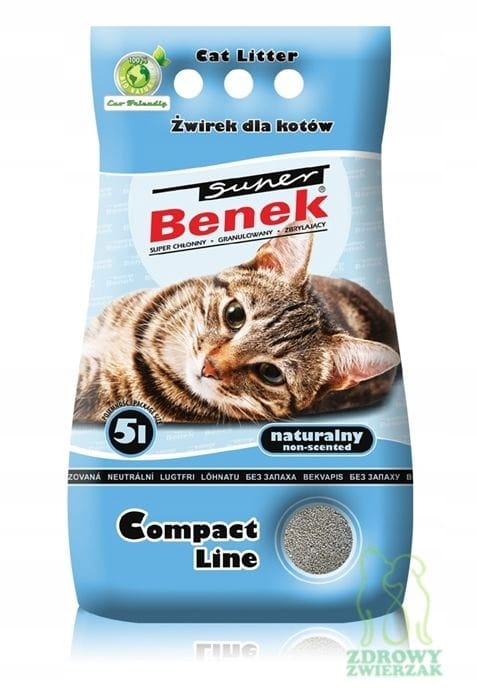 Żwirek Bentonitowy dla Kota do kuwety zbrylający Super Benek Naturalny 5L