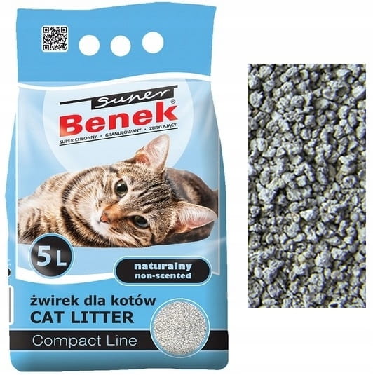 Żwirek Bentonitowy dla Kota do kuwety zbrylający Super Benek Naturalny 5L
