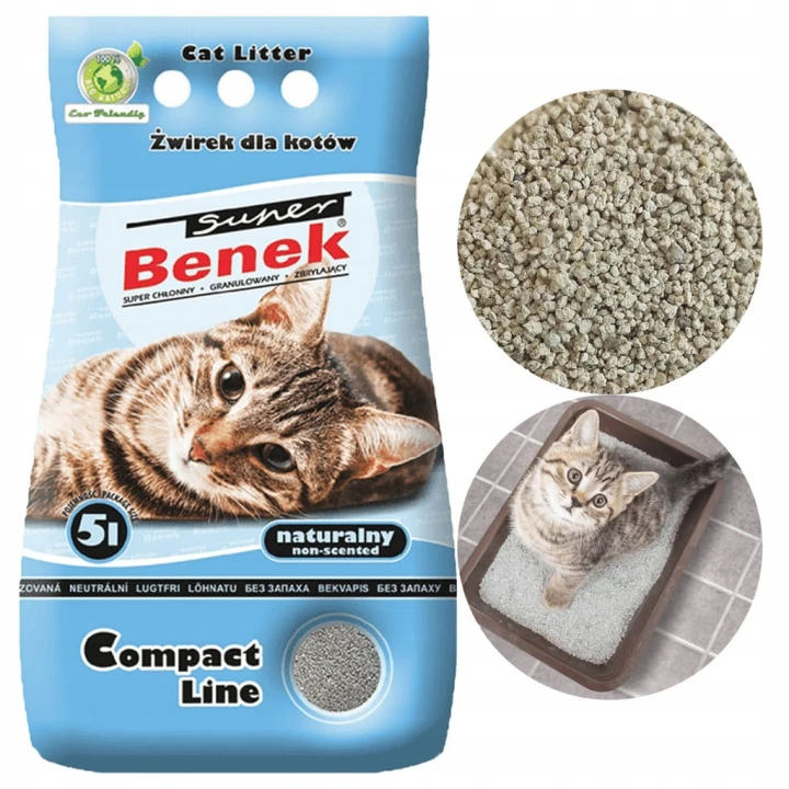 Żwirek Bentonitowy dla Kota do kuwety zbrylający Super Benek Naturalny 5L