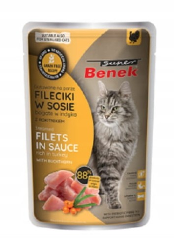 Super Benek Bezzbożowe fileciki w sosie dla kota bogate w indyka 85 g