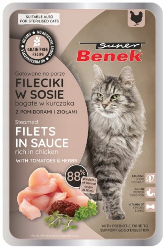 Super Benek Bezzbożowe fileciki w sosie dla kota kurczak 85 g