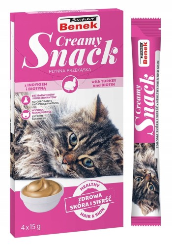 Super Benek Creamy Snack przekąska dla kotów z indykiem i biotyną (4x15 g)