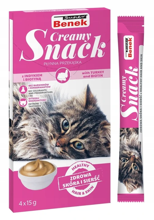 Super Benek Creamy Snack przekąska dla kotów z indykiem i biotyną (4x15 g)