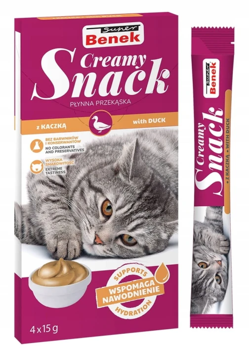 Super Benek Creamy Snack 60g (4x15g) Płynna Przekąska Dla Kotów Z Kaczką