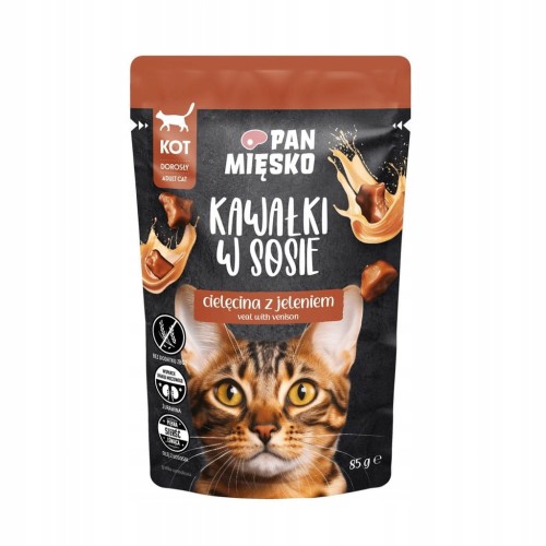 Pan Mięsko Karma mokra dla kota Kawałki w sosie Cielęcina z jeleniem 85 g