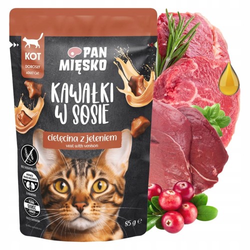 Pan Mięsko Karma mokra dla kota Kawałki w sosie Cielęcina z jeleniem 85 g