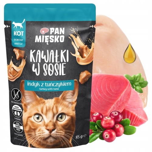 Pan Mięsko Karma mokra dla kota Kawałki w sosie Indyk z tuńczykiem 85 g