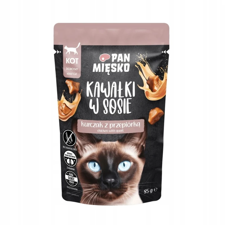 Pan Mięsko Karma mokra dla kota Kawałki w sosie Kurczak z przepiórką 85 g