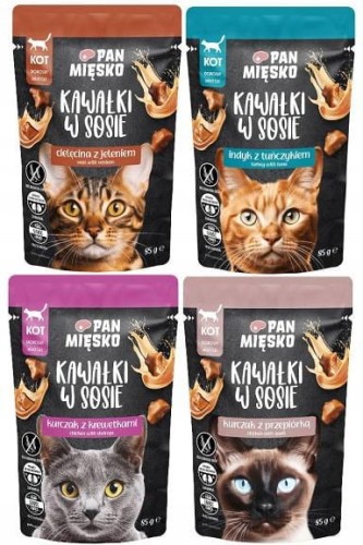 Pan Mięsko Karma mokra dla kota Kawałki w sosie Kurczak z przepiórką 85 g