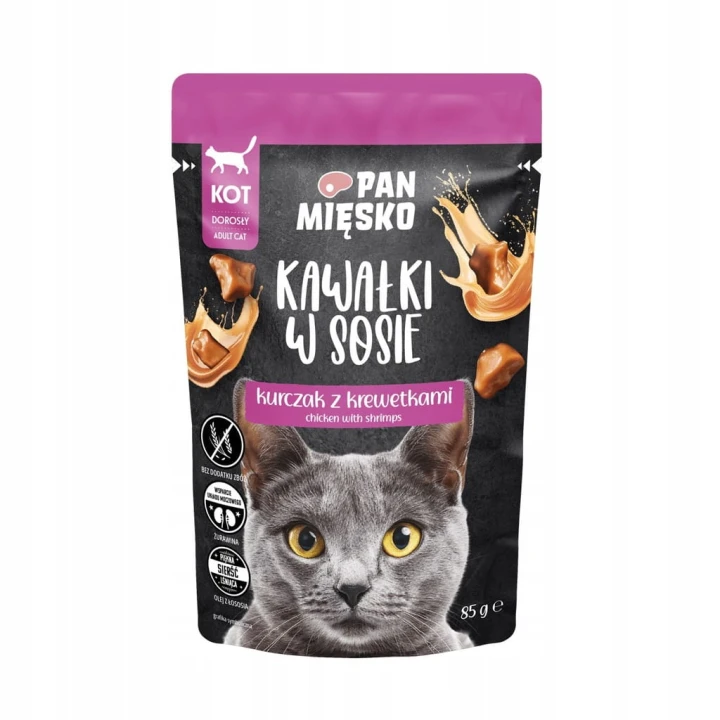 Pan Mięsko Karma mokra dla kota Kawałki w sosie Kurczak z przepiórką 85 g