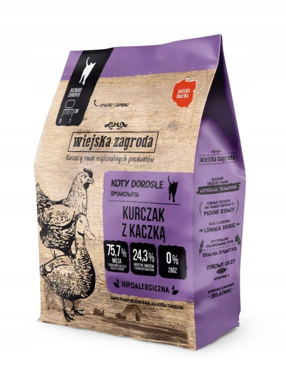 Wiejska zagroda karma sucha dla kota kurczak z kaczką 400g