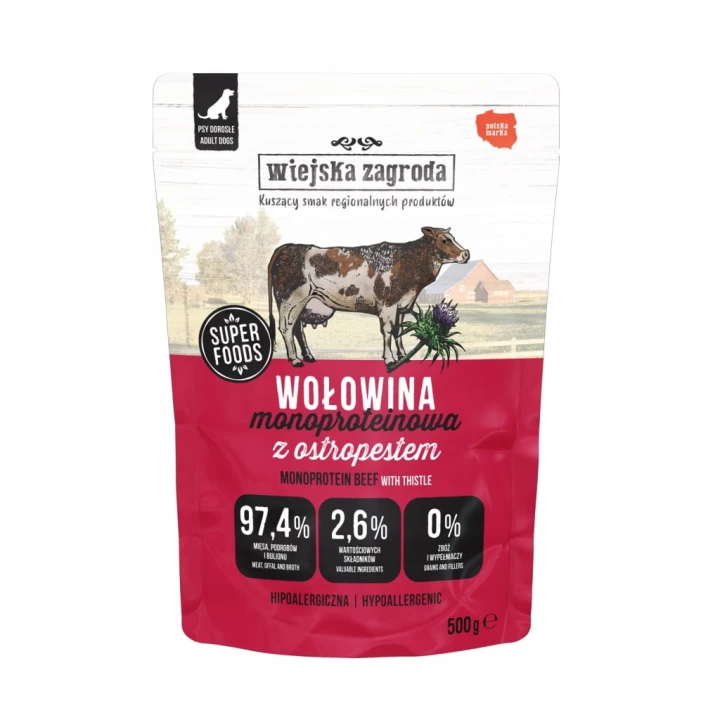 Wiejska Zagroda Wołowina Monoproteinowa 500g mokra karma dla psa saszetka