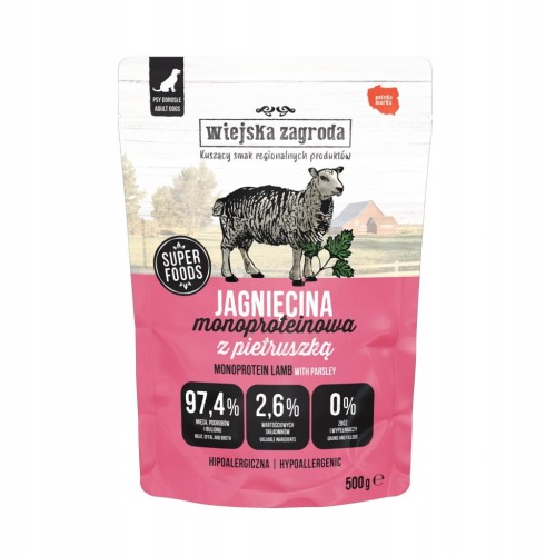 Wiejska Zagroda Jagnięcina Monoproteinowa 500g mokra karma dla psa saszetka