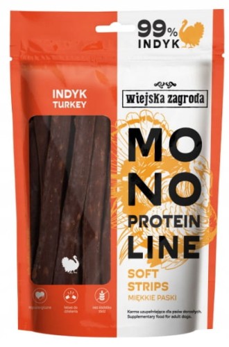 Wiejska Zagroda monoproteinowe miękkie przysmaki dla psa paski indyk 100 g
