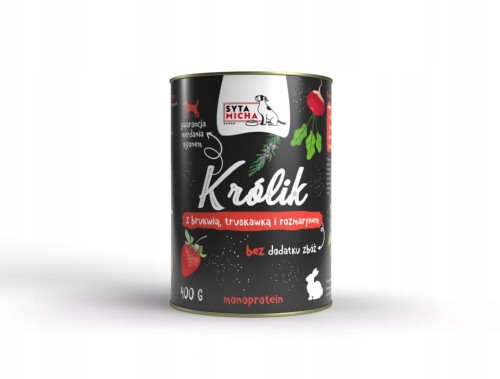 Syta micha karma mokra dla psa królik z brukwią, truskawką rozmarynem 400g