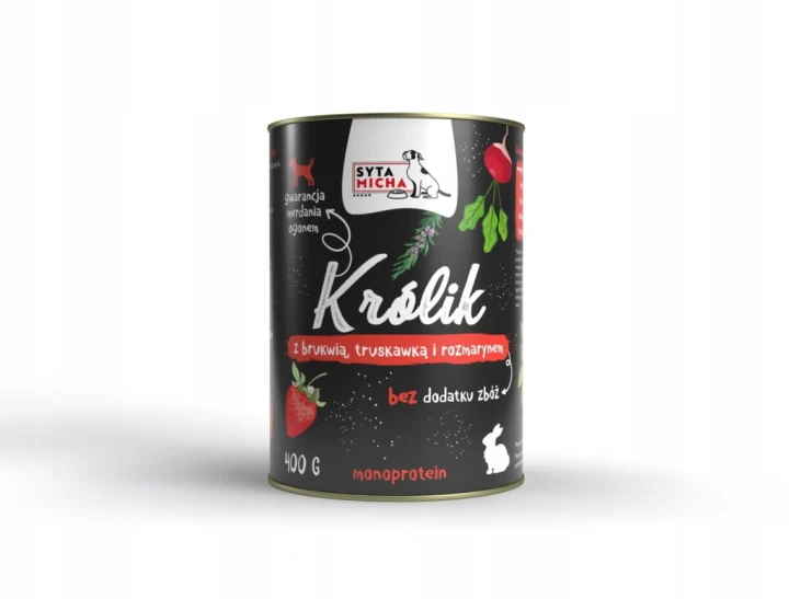 Syta micha karma mokra dla psa królik z brukwią, truskawką rozmarynem 400g