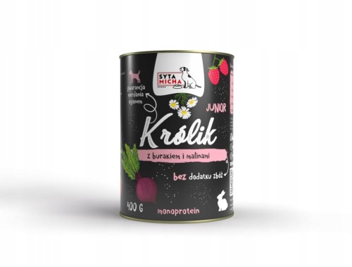 Syta Micha Karma mokra dla szczeniąt królik z burakiem i malinami 400g