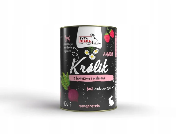 Syta Micha Karma mokra dla szczeniąt królik z burakiem i malinami 400g