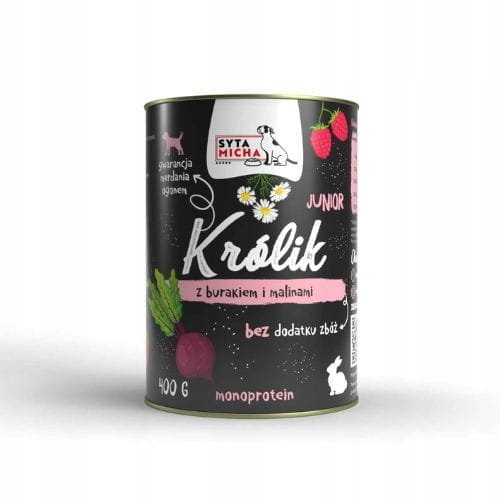 Syta Micha Karma mokra dla szczeniąt królik z burakiem i malinami 400g