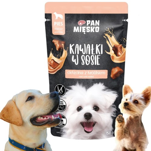 Pan Mięsko Karma mokra dla psa Kawałki w sosie Cielęcina z królikiem 150 g