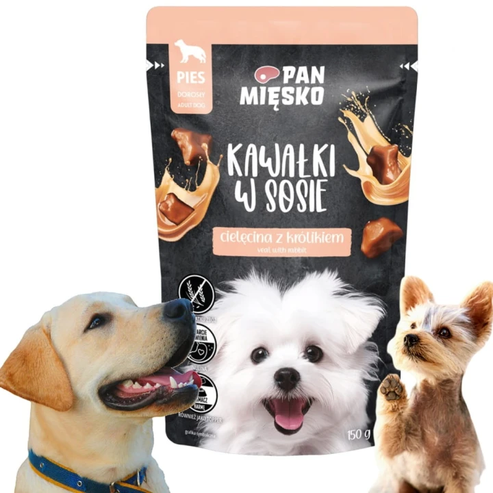 Pan Mięsko Karma mokra dla psa Kawałki w sosie Cielęcina z królikiem 150 g