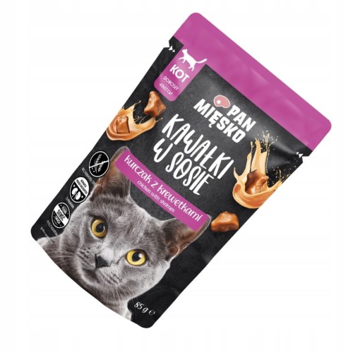 Pan Mięsko Karma mokra dla kota Kawałki w sosie Kurczak z krewetkami 85 g