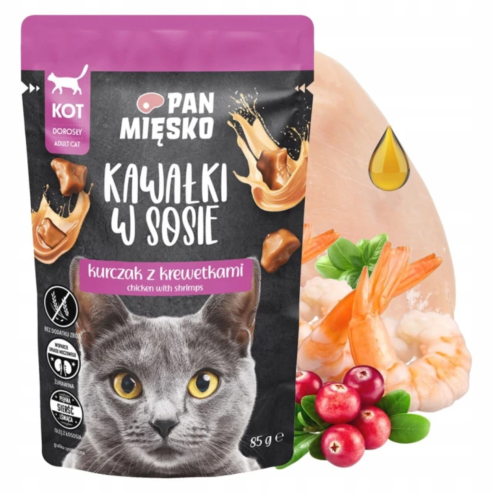 Pan Mięsko Karma mokra dla kota Kawałki w sosie Kurczak z krewetkami 85 g