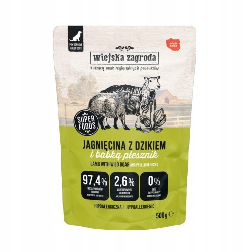 Wiejska Zagroda karma mokra dla psa jagnięcina z dzikiem 500g saszetka