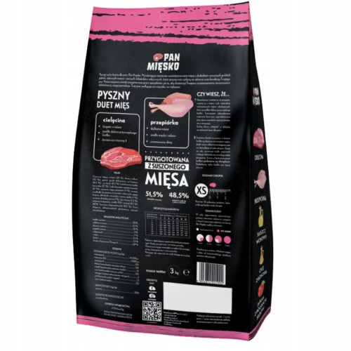 Pan Mięsko sucha karma dla szczeniąt XS z cielęciną i przepiórką 3 kg