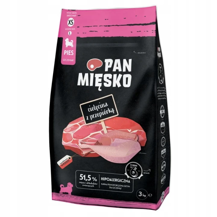 Pan Mięsko sucha karma dla szczeniąt XS z cielęciną i przepiórką 3 kg