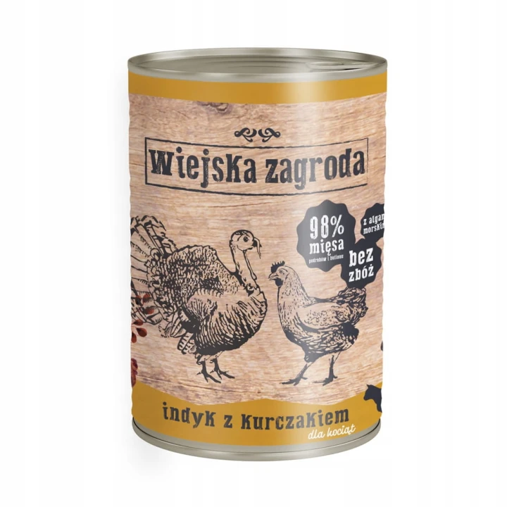 Wiejska Zagroda karma mokra dla kociąt indyk z kurczakiem 400g