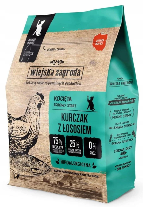 Wiejska Zagroda dla kociąt kurczak z łososiem 400g