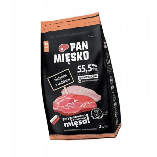 Pan Mięsko karma sucha dla psa cielęcina z indykiem (dorosły) chrupki M 3kg