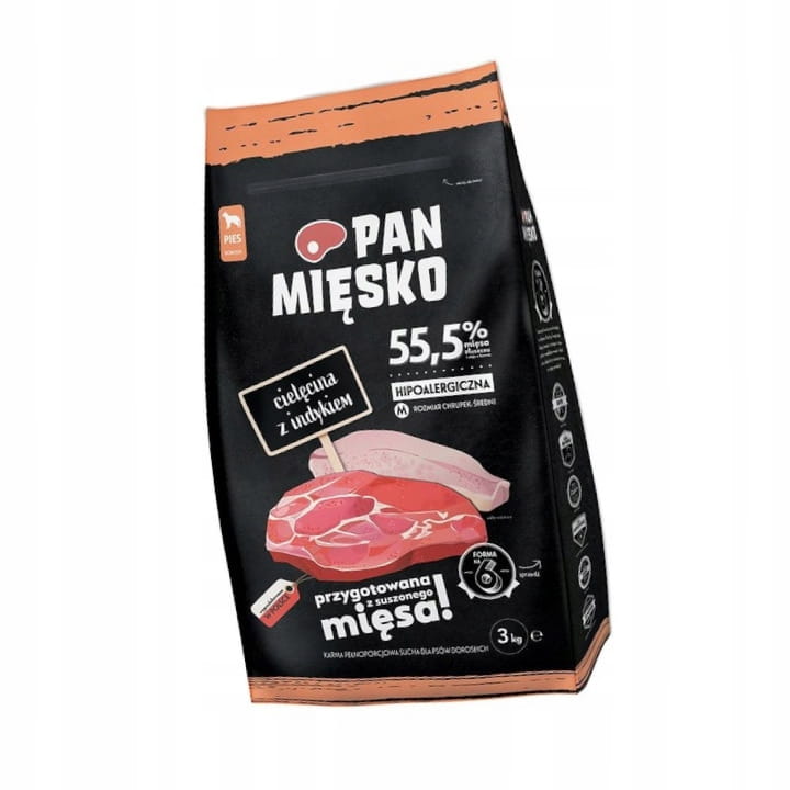 Pan Mięsko karma sucha dla psa cielęcina z indykiem (dorosły) chrupki M 3kg