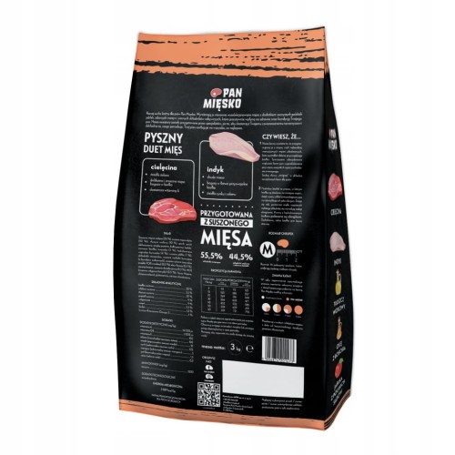 Pan Mięsko karma sucha dla psa cielęcina z indykiem (dorosły) chrupki M 3kg