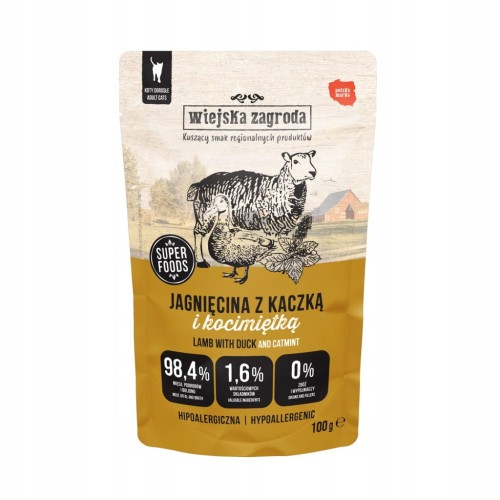 Mokra karma dla kota Wiejska Zagroda bezzbożowa jagnięcina z kaczką 85 g