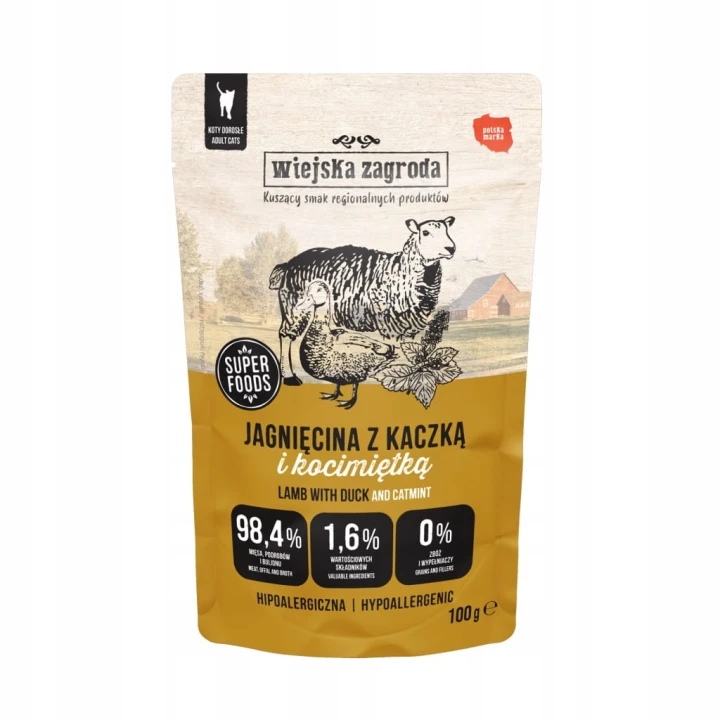 Mokra karma dla kota Wiejska Zagroda bezzbożowa jagnięcina z kaczką 85 g